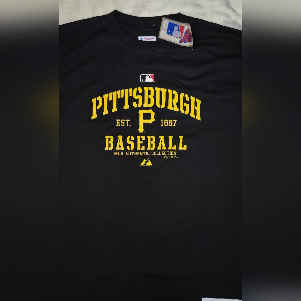 Pittsburgh Pirates Majestic MLB Authentic 1887 Classic Print Black T-Shirt Large